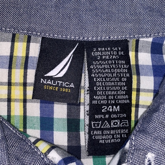 Nautica 24M Button Down Shirt EUC Blue Green Yellow - Picture 8 of 10